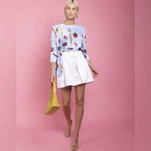 Oscar de la Renta Mixed Floral Sky Printed Cardigan XL